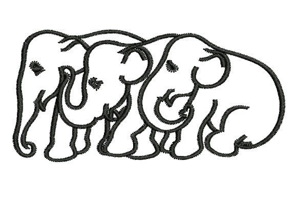 Triplets Elephants Embroidery Design