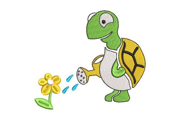 Turtle Watering Plant Embroidery